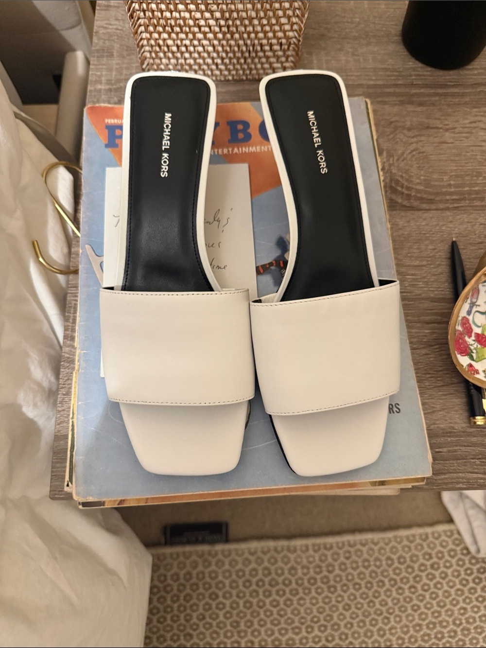 Michael Kors Cream Slide Mules with Square Toe - Women